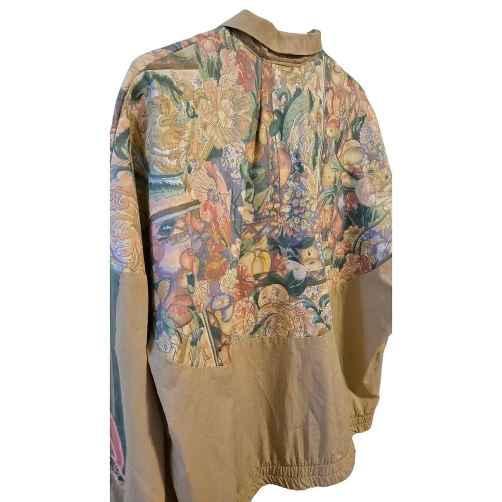 Vintage 90s Country Stitches Art Jacket Birds Floral Tapestry Windbreaker L